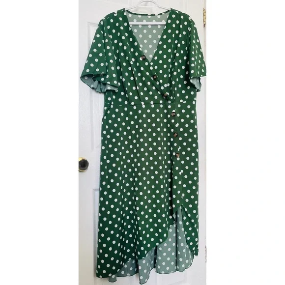 SHEIN | Dresses | Shein Green Polka Dot Dress | Poshmark